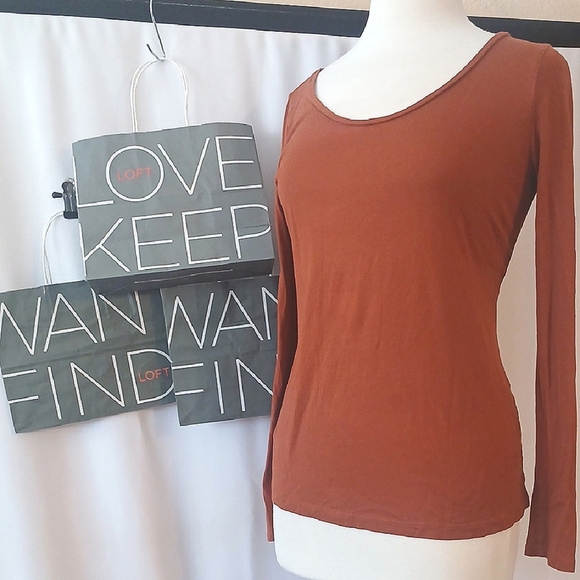 5/$25🍁 LOFT Women's Rust Long Sleeve Top Sz Medium🍁 - Picture 1 of 6